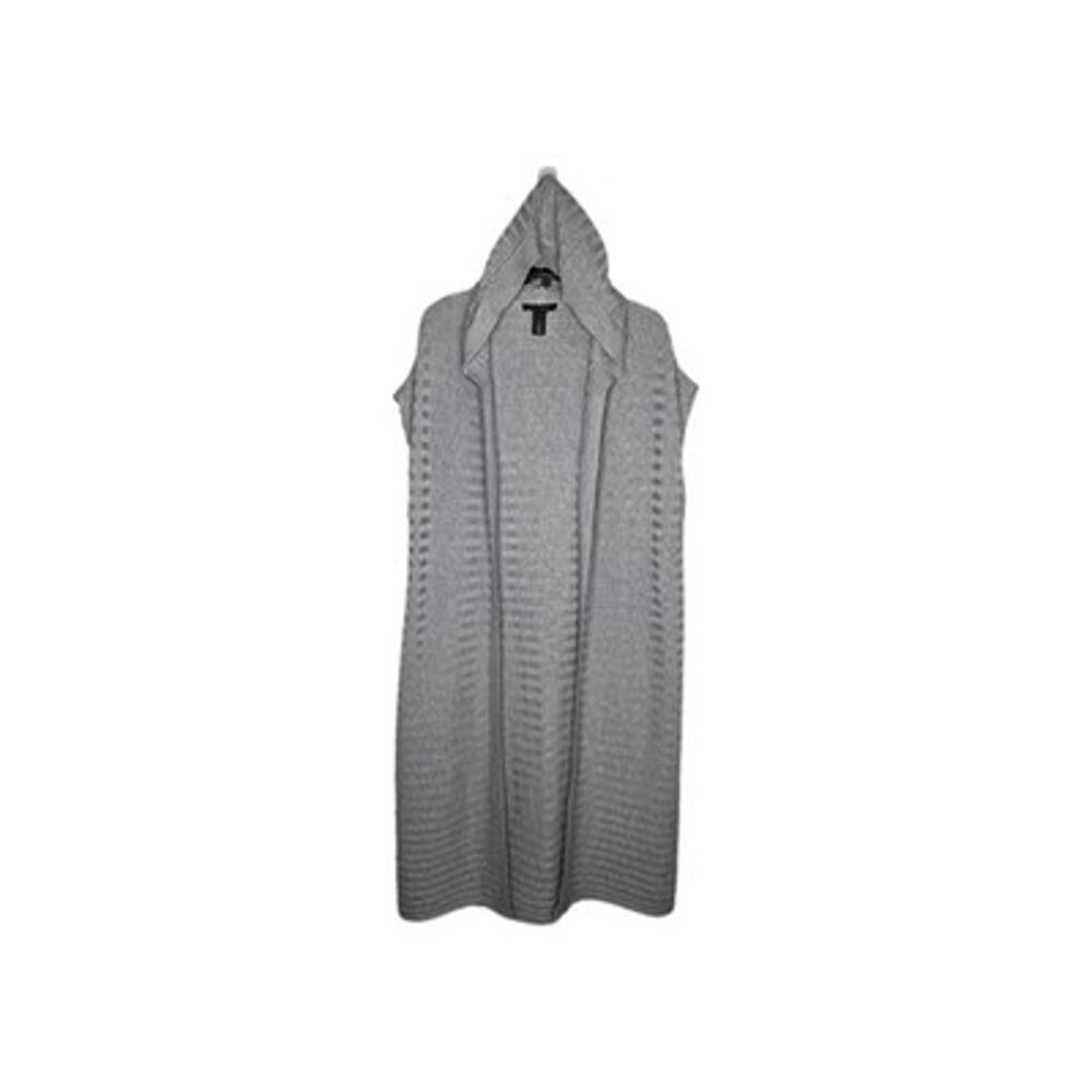 White House Black Market Womens S Gray Knit Long Duster Cardigan Sweater Hooded